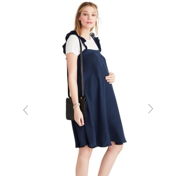 Hatch / the Cate square neck ruffle shoulder swing alone midi Dress in navy 0 XS - Picture 1 of 6